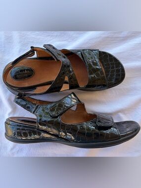 Clarks Artisan Black Croc Look Leather Open-Toe Womens Comfort Sandals 11 Wide